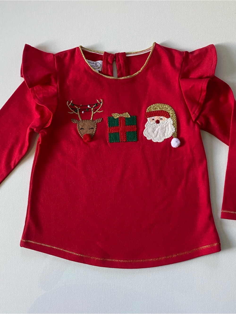 Mud Pie Christmas Shirt Size 12 18 Months NWT Girls Red Present Santa Reindeer